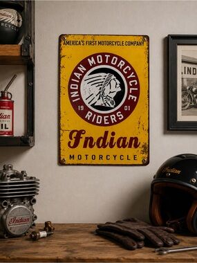 Indian Motorcycle Riders Metal Tin Sign Vintage Style Wall Decor